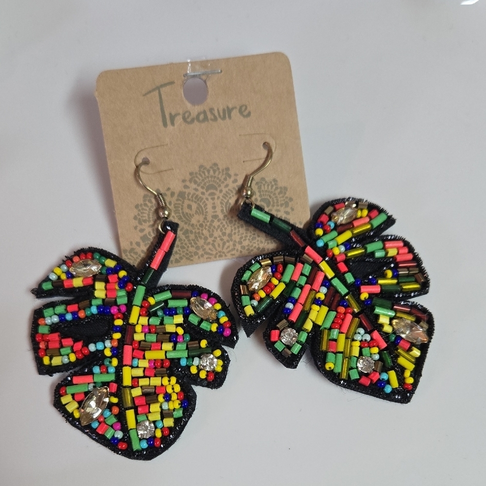 Treasure Colorful Beaded Leaf Earrings